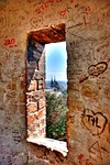 window, brick, graffiti