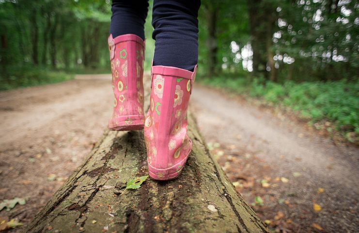 Girl, Walking, Forest, Path, Log, Tree