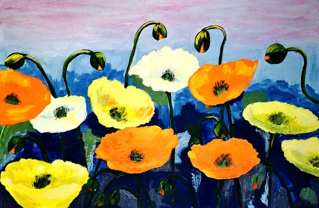 Free painted poppies acrylic paint brush strokes illustration