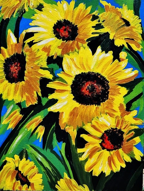 Free painted sunflowers acrylic paint canvas illustration