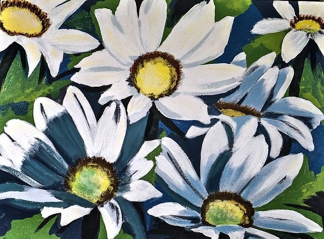 Free painted daisies acrylic paint brush strokes illustration