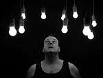 light bulbs, pears, man