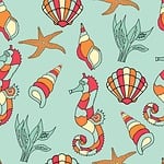 seahorse, seashell, starfish