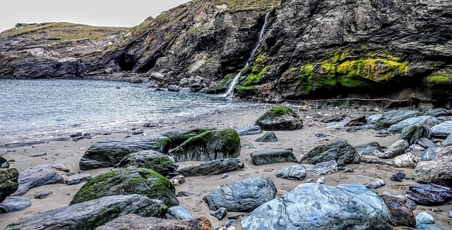 Rotsen, Zee, Waterval, Kust, Cornwall