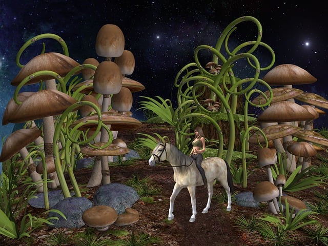 Free fantasy mushroom horse illustration