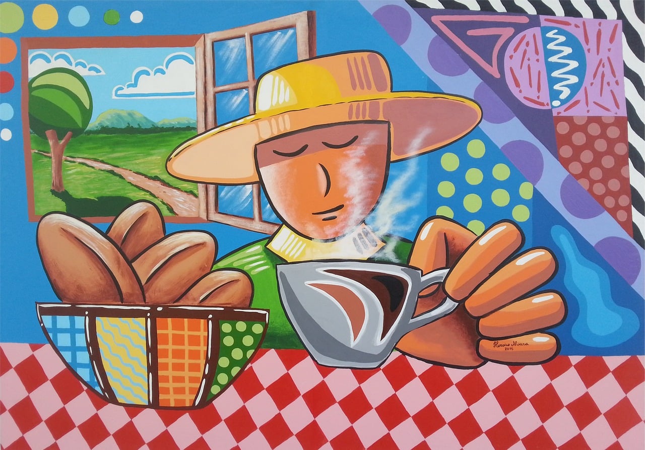 Kaffee, Morgen, Frühstück, Mann, Feld