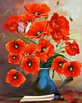 poppies, vase, art