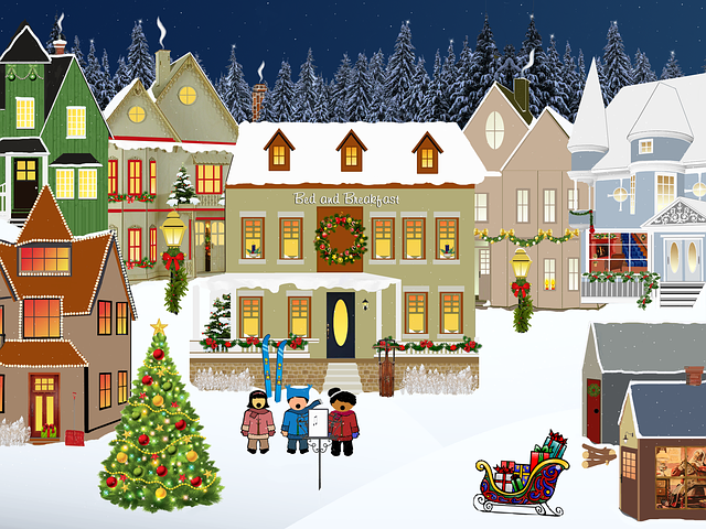 Weihnachten, Stadt, Dorf, Licht, Schnee