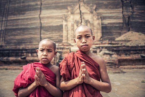 少年, 僧侶, 私は祈る。, アジア, バガン, 信仰, 祝福, 仏, 仏教。