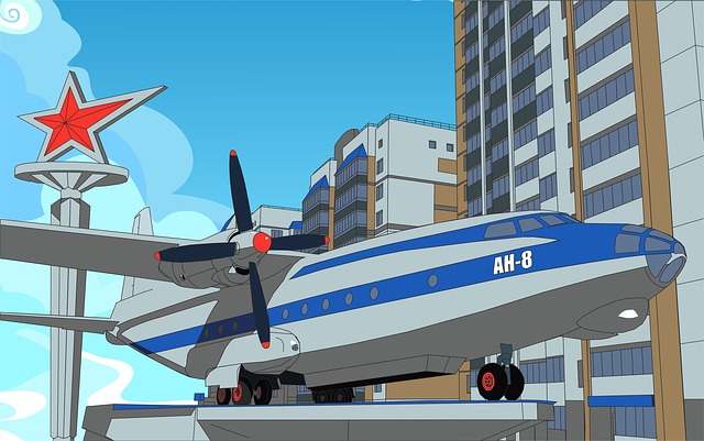 An-8, 机, 星星, 城市, Catatue, 纪念馆, 苏联风格, 画画