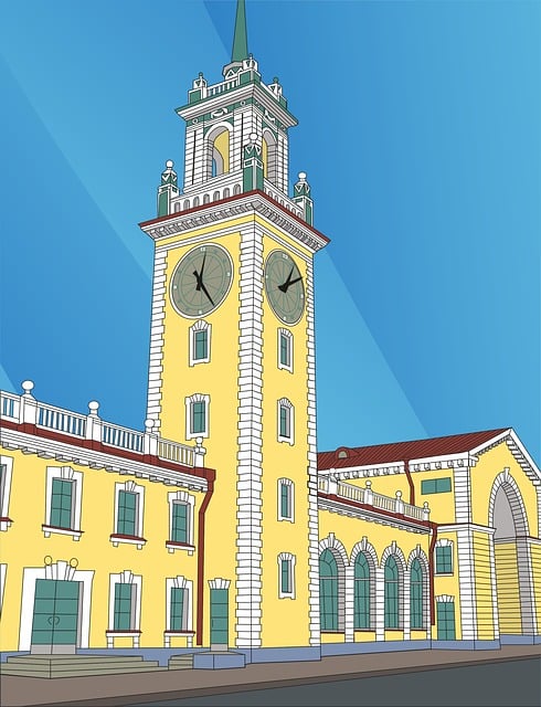 Free railway station station clock illustration