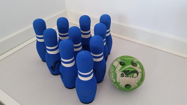 Bowling, Kids, Blue, Green, Ball, Pin
