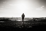 beach, black and white, daytime