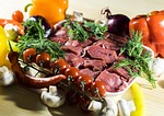 goat's flesh, forcemeat, meat