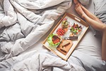 adult, bed, bread