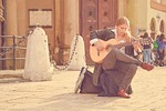 acoustic guitar, blond man, long hair