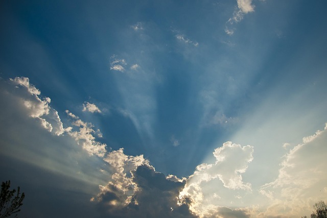 Himmel, Wolken, Sonne, Strahlen, Kumulus