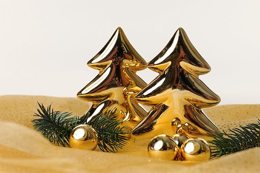 Navidad, Pinos, Oro, Motivo De Navidad