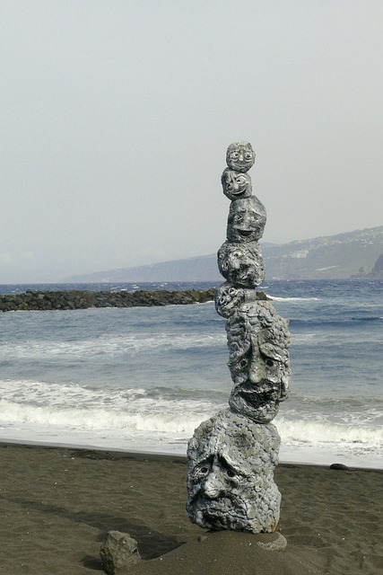 Figur, Steiner, Ansikter, Stable, Hav