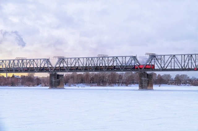Jernbane, Bridge, Vinter, Is, Sne