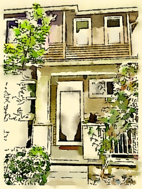 Free watercolor drawing front door illustration