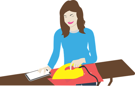 Free Ironing Using Mobile While Ironing vector and picture