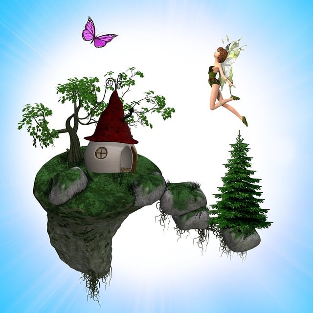 Free tale island suspended fairy illustration