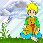 boy, garden, clouds