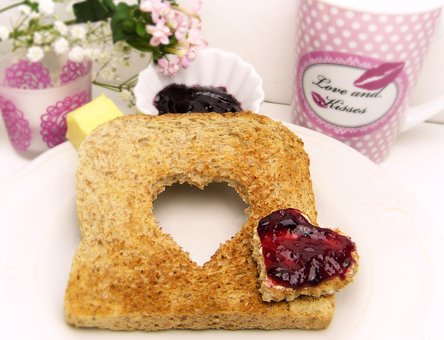 Toast, Bread, Heart, Jam, Breakfast