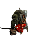 dragon, books, lady