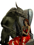 dragon, books, lady