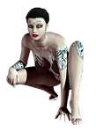 girl, crouched, hair