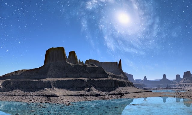 Free mountains galaxy lake illustration