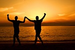 greek dancing at sunset, seascape, sunset