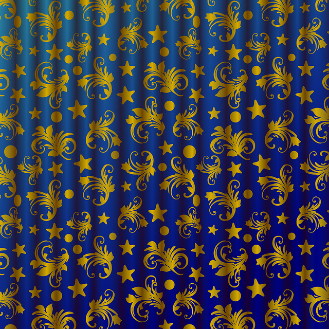 Muster, Blumen, Stoff, Vorhang, Blau