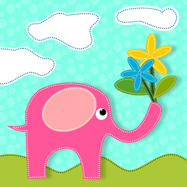 Free elephants animals flowers illustration