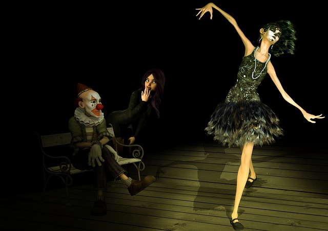 Free clown listening scene illustration