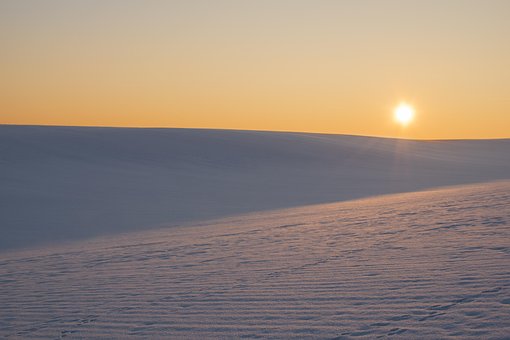 Solnedgang, Sneen, Vinter, Natur, Land