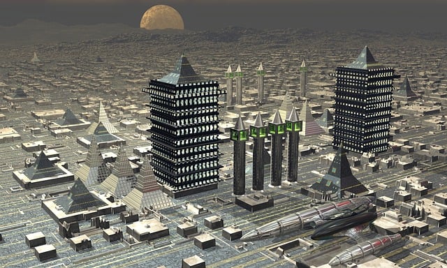 Free spaceship city futuristic illustration