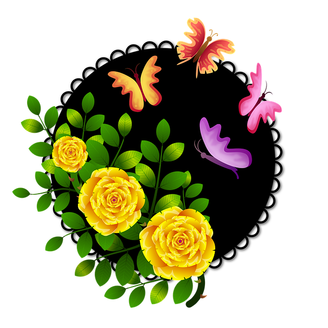Free roses butterflies flowers illustration