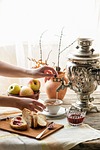 samovar, breakfast, table