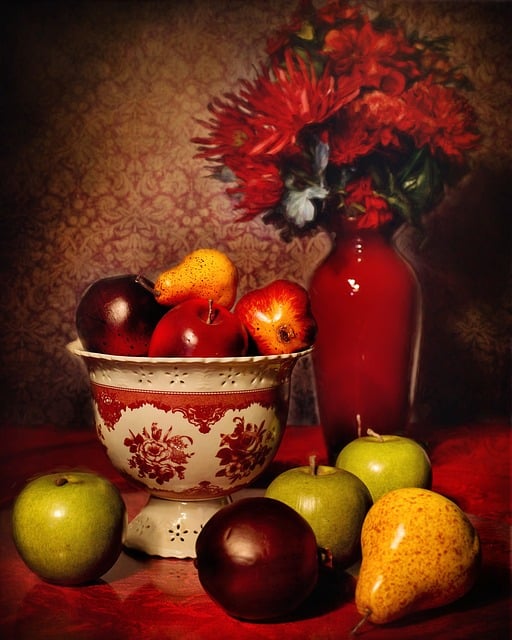 Still Life Of Maroon Bowl And Vases