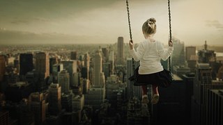 Girl, Swing, Rock, Skyline