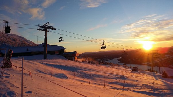 Free Sunset Downhill Skiing photo and picture