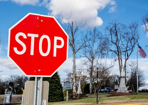 Stop Sign, Red, Blue Sky, Winter, Trees