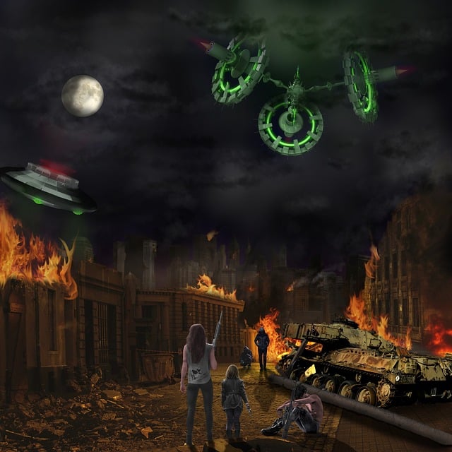 Free invasion spaceship fire illustration