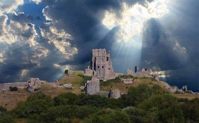 Free castle god rays ancient illustration