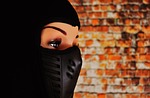 woman, ski mask, eyes