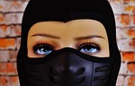 woman, ski mask, eyes