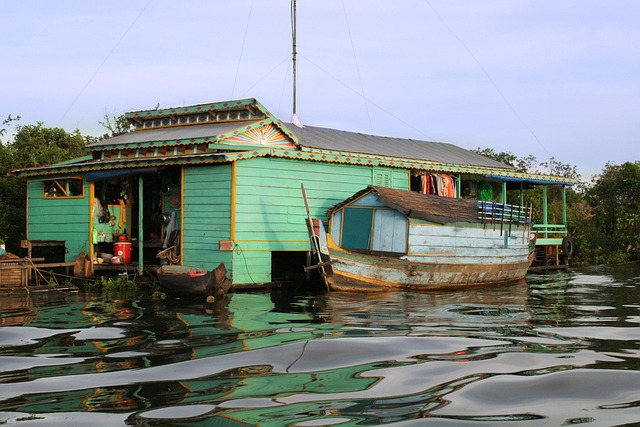 cambodia, floating, house, boat, nature, lake, seam reap